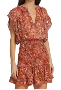 NWT A.L.C. Carly Pink Multi Silk Floral Print Smocked Mini Dress Size 0 #0068 - Picture 1 of 15