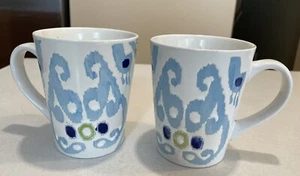 Rachael Ray Blue Ikat Coffee Mugs Set of 2 Hand Painted - Picture 1 of 4