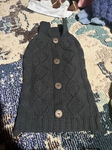 Dog Sweater M Knit Buttons Grey - Picture 1 of 4