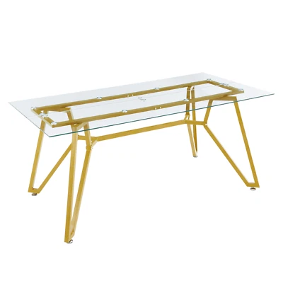 70.9" Modern Rectangle Glass Dining Table Home Kitchen Table Gold Metal Legs NEW - Image 1 of 4