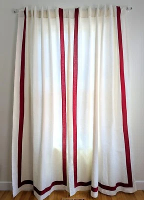 Cortinas Country Dixon Borde Blanco con Borde Rojo Barra Bolsillo Forrado 84"x 102" Foto 1 de 4