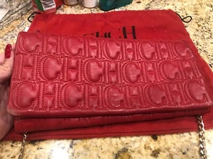 CH CAROLINA HERRERA CRIMSON MONOGRAM CLUTCH HANDBAG - Picture 1 of 11