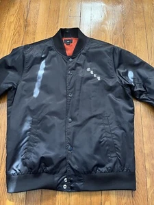 Vintage Obey Black Nylon Bomber Jacket Japanese Rose Embroidered Flower Size M - Picture 1 of 5