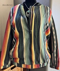 New PLUS SIZE Womens OLIVE WESTERN COWGIRL AZTEC STRIPED ZIP JACKET XL 1X 2X 3X - Picture 1 of 7