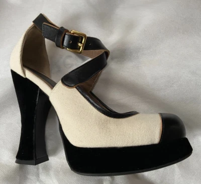 BOMBAS MARNI VINTAGE LONA FORRADAS EN CUERO TERCIOPELO TACÓN PLATAFORMA 35.5 Foto 1 de 4