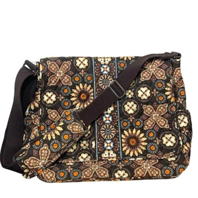 Vera Bradley Brown Crossbody Baby Diaper Messenger Floral Travel Bag Ajust Strap Foto 1 de 4