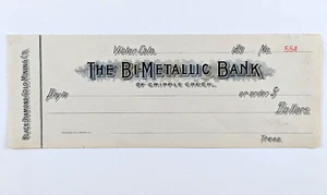 Assegno bancario oro diamante nero banca bimetallica Victor CO 1890 - Foto 1 di 2