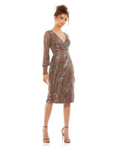 Mac Duggal 5295 Cuffed Sleeves Embellished Dress MOCHA SIZE 6 - Picture 1 of 3