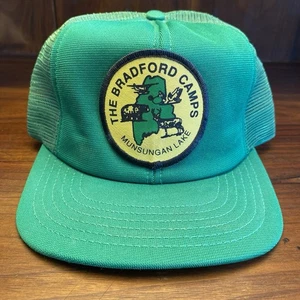 Maine Munsungan Lake The Bradford Camps Patch Schaumstoff Netz Druckknopflasche Truckermütze Vintage - Bild 1 von 11