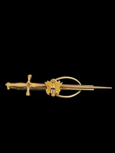 American E Pluribus Unum Army Sword Vintage Tie Clip Gold Tone Enameled J8 - Picture 1 of 6