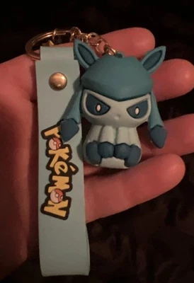 Pokemon Glaceon Eevee Keychain Anime Cartoon Movie Figure Collectible Keyring - Image 1 of 4