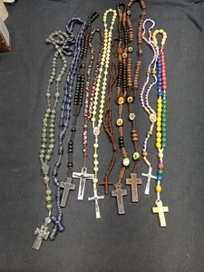 Lot Of 10 Catholic Rosary Stone Wood Acrylic Knotted Beads - Picture 1 of 11