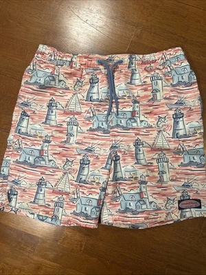 Vineyard Vines Swim Trunks Kids Size Large Red Lighthouse Inside Mesh - Image 1 of 4