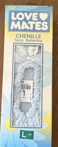 Vintage Love Mates Chenille Fuzzy Stretch Slippers Size Large (8-9) Blue Bow - Picture 1 of 5