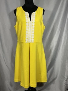 Jessica J Howard Yellow V Neck Dress Crochet Front Stretch Sleeveless A Line 16 - Picture 1 of 8