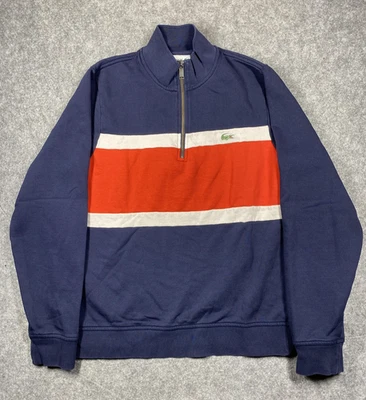 Lacoste Pullover Mens Medium Half Zip Sweatshirt Classic Croc Blue Red White - Image 1 of 4