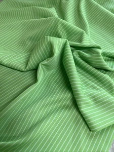 VTG 70s Green W/White Pinstripe Polyester Double Knit Fabric 1-3/4yd X 60" W New - Picture 1 of 2