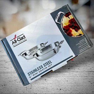 Set of 2 All-Clad 6 Stainless Steel Round Au Gratin Specialty Cookware- NIB | - Picture 1 of 7