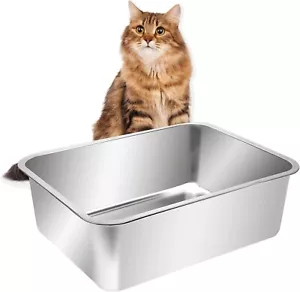 6 Inch Stainless Steel Cat Litter Box Scratch-Proof with Leakproof Easy to Clean - Picture 1 of 6