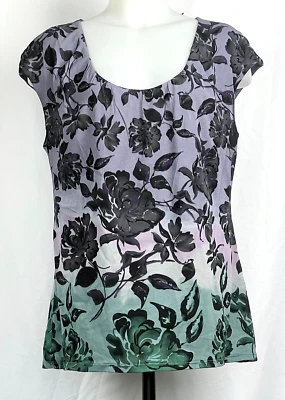 Camisa Axcess Liz Claiborne Púrpura Verde Ombre Floral Manga Gorra Nylon Malla XL Foto 1 de 3