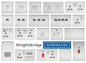 LIGHT SWITCHES & SOCKETS POLISHED CHROME SCREWLESS FLATPLATE KNIGHTSBRIDGE RANGE - Picture 1 of 24