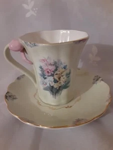 Lena Liu Bradford Garden Treasures Emerald Orchid Floral Teacup and Saucer - Picture 1 of 7