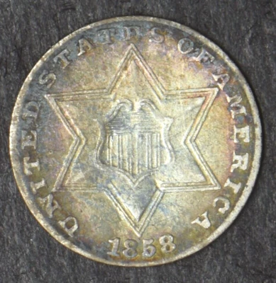 1858 "HIGH GRADE" Beautifully Toned Trime Silver Three Cent 3C - COINGIANTS - - Image 1 of 2