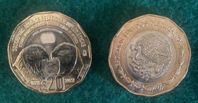 MEXICO COIN $20 PESOS 2022 JUST RELEASED 200 yr. Diplomatic Relations USA.MEX. - Image 1 of 3