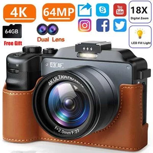 4K Dual Lens Digital Camera Autofocus 64MP Vlog Camera for YouTube 3.0'' Screen~ - Picture 1 of 10