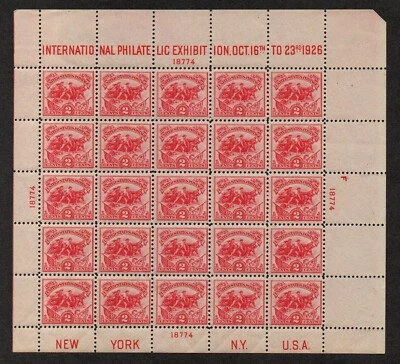 USA, SCOTT # 630, COMPLETE MNH SHEET OF 1926 INTERNATIONAL PHILATELIC EXHIBITION - Image 1 of 2