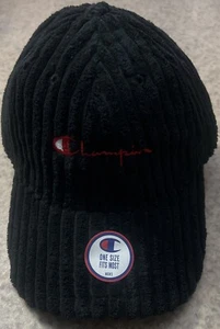 Champion Men’s Precurved Black Corduroy Adjustable Baseball Strap Hat New w/Tags - Picture 1 of 9