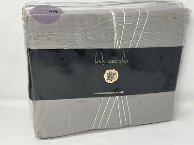 Kelly Wearstler Wave Embroidered Shoreline Mist Cotton Queen Flat Sheet - Image 1 of 4