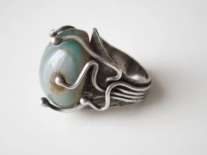 Solid Silver Ring Agate Cabochon 22.3 g/Gr.57 - Picture 1 of 9