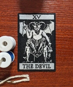 The Devil Patch Tarot Card Satan Goth Punk Embroidered Iron On Patch 3.75x2.5" - Picture 1 of 3