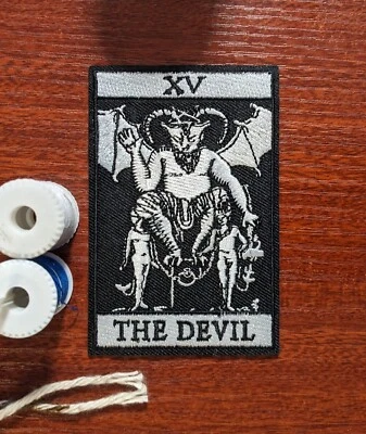 The Devil Patch Tarot Card Satan Goth Punk Embroidered Iron On Patch 3.75x2.5" - Image 1 of 3