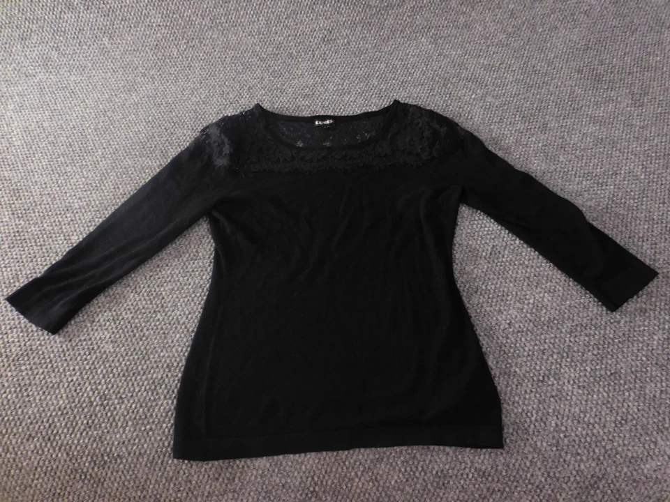 Blusa Express Mujer Mediana Negra Con Cordones Floral Jersey Elástico Top Clásico Foto 1 de 4