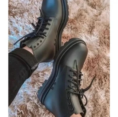 Melissa Coturno Soft Black Matte Combat Boots Size 5  $150 NEW - Image 1 of 4