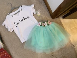 US Baby Kids Girls Floral Party skirt Mint Or Pink with white top- whole set - Picture 1 of 6