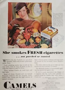 Revista de cigarrillos camellos anuncio imagen dama fumando arte de pared exhibición 1932 - Imagen 1 de 1
