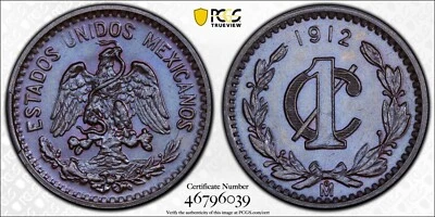 MEXICO ESTADOS UNIDOS  1912  1 CENTAVO COIN PCGS CERTIFIED UNCIRCULATED MS66-BN - Image 1 of 4