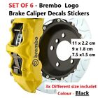 SET OF 6 - Brembo High Quality Brake Caliper Decal Stickers - 3 size - Black