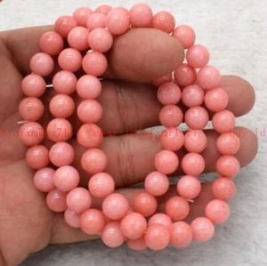3 Pcs Natural 8mm Pink Rhodochrosite Round Gemstone Beads Stretch Bracelet 7.5'' - Picture 1 of 4