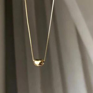 Titanium Steel Bean Pendant Necklace - Gold - Picture 1 of 4
