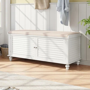 Window Seat Ottoman Large Chest Toy Storage Box Shoe Bench with Cuchion White UK - Picture 1 of 11