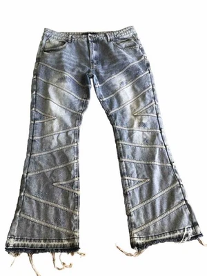 Pantalones de mezclilla Rebel Vengeance para hombre 38 calaveras de diseñador 30” entrepierna retazos hip hop holgados Foto 1 de 4