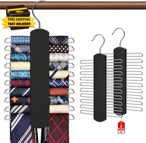 2 Pack Tie Rack for Closet, Premium Wooden Necktie Organizer Storage Tie/Belt Ha - Picture 1 of 7
