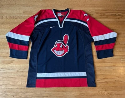 Vintage Cleveland Indians Nike Hockey Jersey Mens L EUC Rare MLB - Image 1 of 4