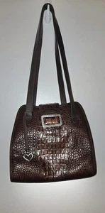 Vintage Brighton Croc Square Shoulder Bag Espresso Silver Hardware Very Chic - Picture 1 of 16