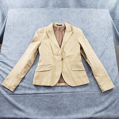 Theory Blazer Womens 4 Beige Fitted Two Button Stretch Lined Office Jacket - Image 1 of 4