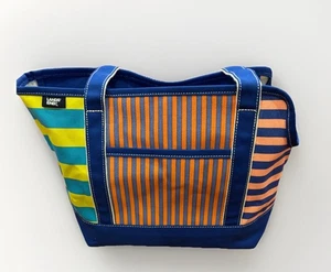 Bolso de Mano LANDS END PET de Lona con Cremallera Bloque de Color a Rayas Usado en Excelente Condición - Imagen 1 de 7